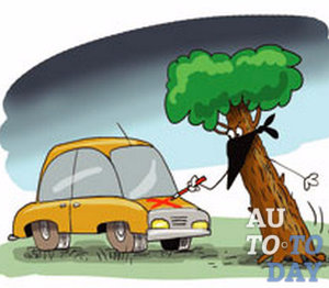 На дерево упал автомобиль На дерево упал автомобиль