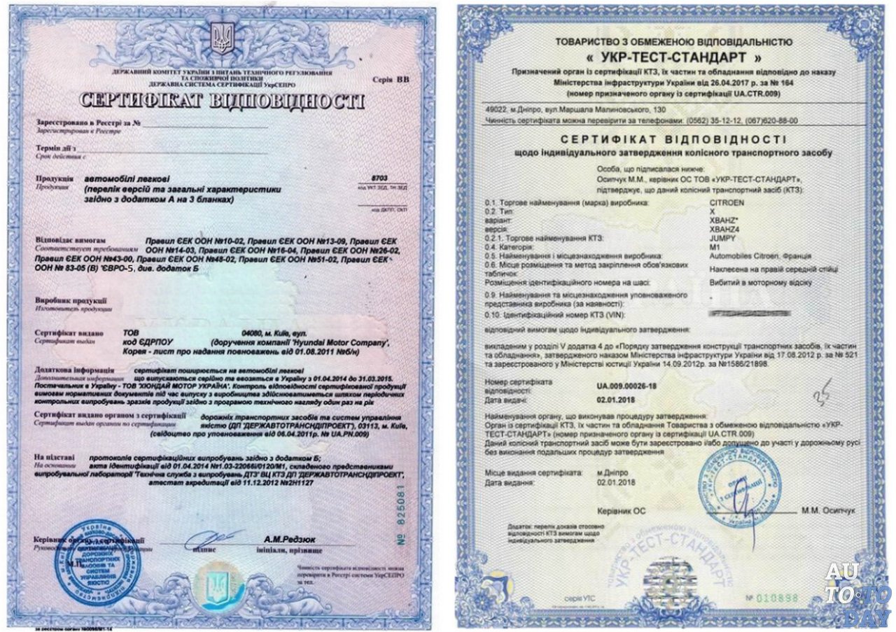 Сертификат соответствия автомобиля