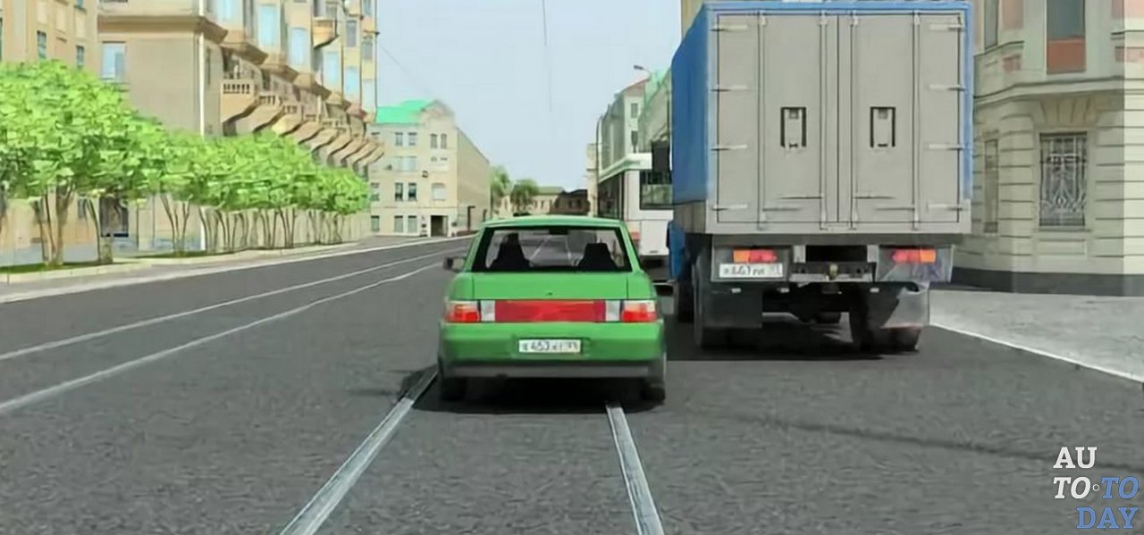 Движение прямо по трамвайным путям