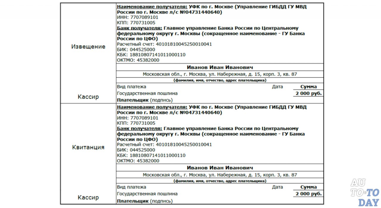 Квитанция об оплате госпошлины